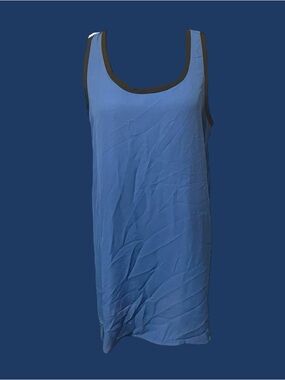 Melissa Paige Blue Tank Top L Black Trim Seam Detail Casual Chic